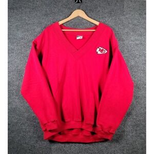 Vintage 90s Kansas City Chiefs NFL Crewneck Sweatshirt Red V-Neck Embroidered XL